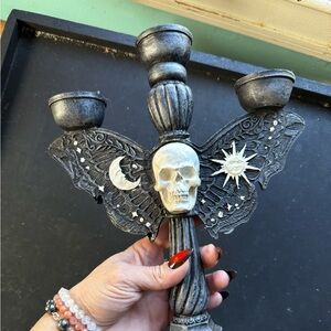 Gothic Skull Candle Holder moon star candelabra , gothic home decor , altar tool